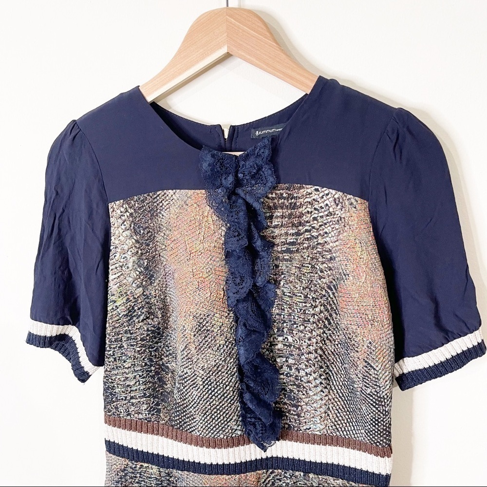 Summum Navy Snake Print Lace Ruffle Sheath Dress Size 34 EU or 2 US - Picture 3 of 7